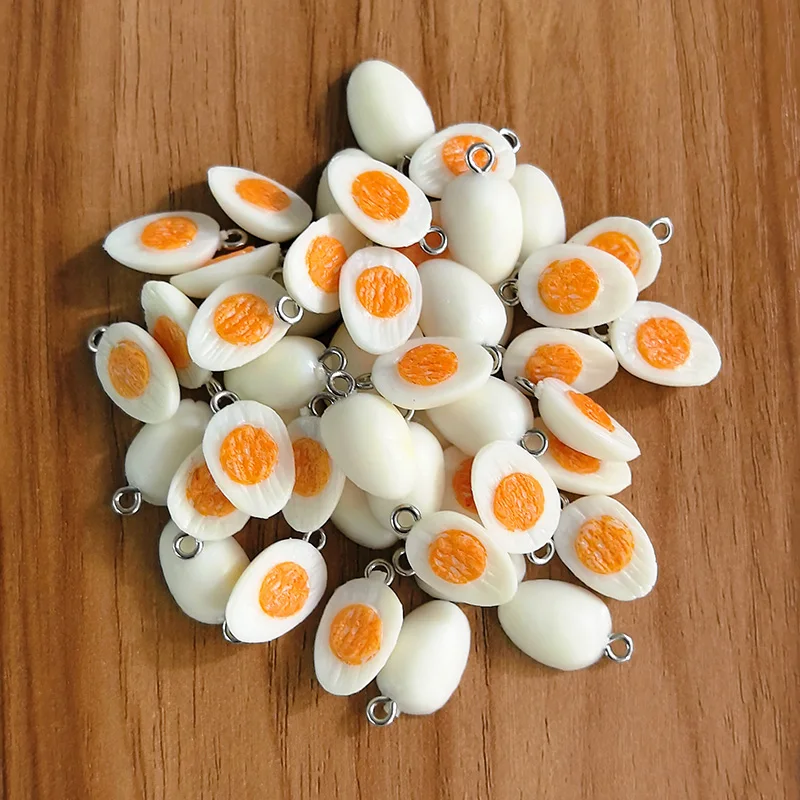 10pcs PVC Mini Half Egg Miniature Food Charms Funny Cute Bracelet Earring Pendant DIY Jewelry Accessory