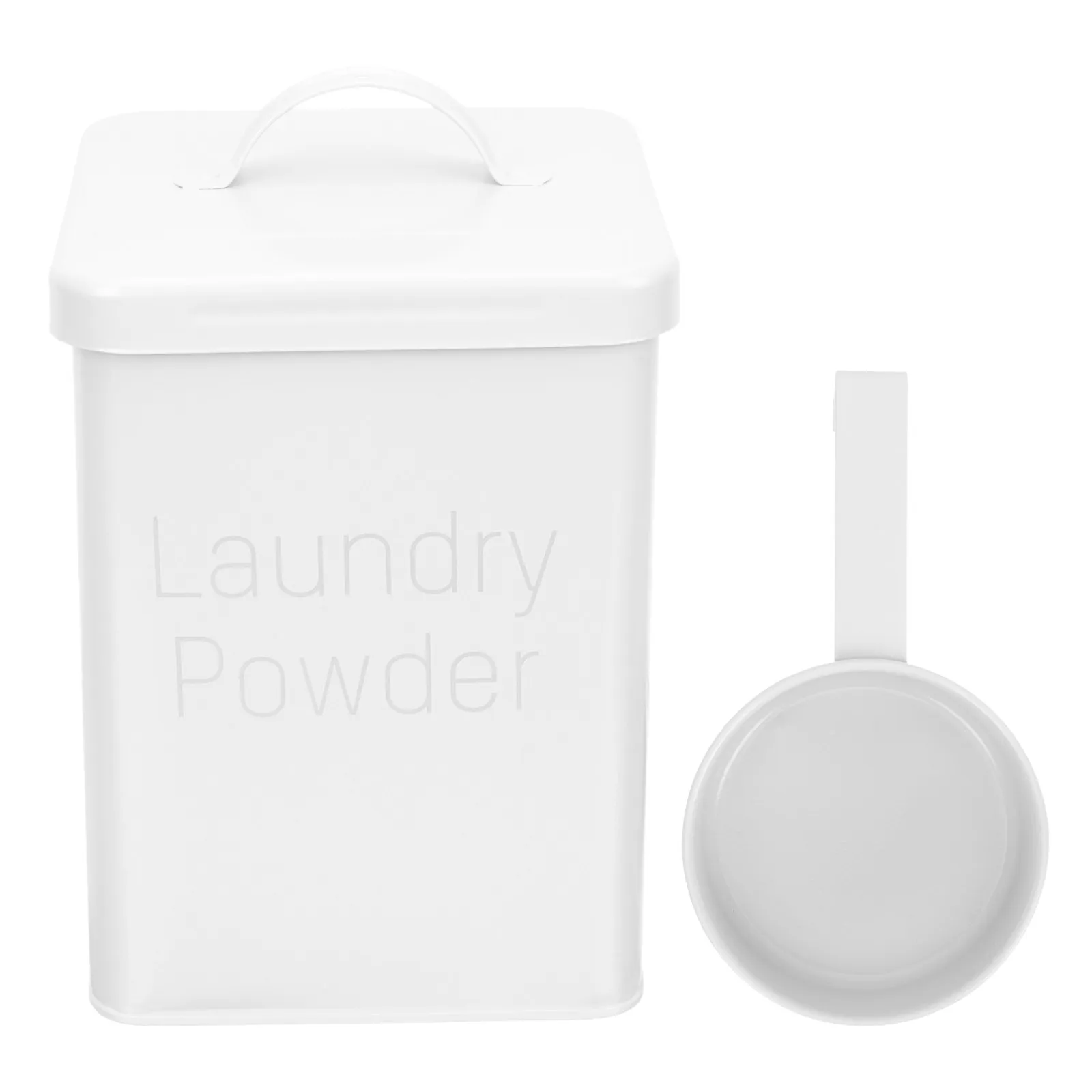 1Set Heavy-Duty Iron Laundry Powder Container Storage Tin with Scoop for Detergent Fabric Softener Dispenser Metal Laundry