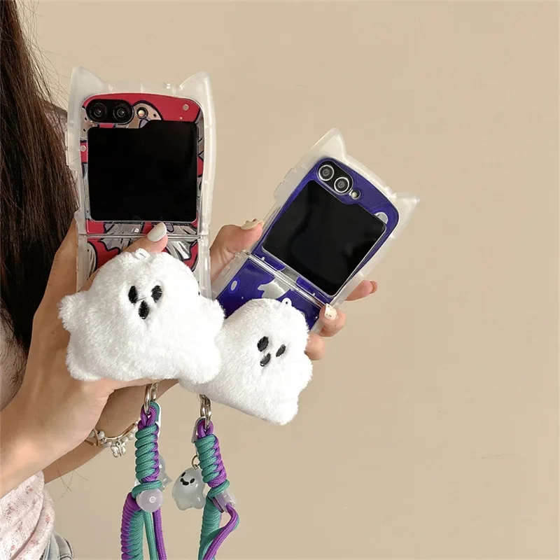 Cartoon Ghost Mirror Phone Case for Samsung Galaxy Z Flip 6 5 4 3 Protective Back Cover for ZFlip4 ZFlip5 ZFlip6 Case