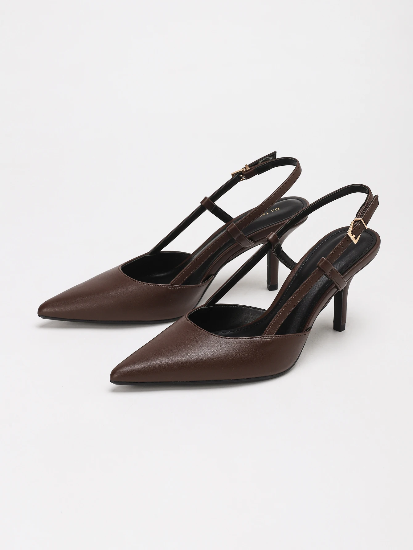 Damen Braune Slingback-Pumps, Spitze Zehenpartie Verstellbare Schnalle Dünner Absatz, Elegante Büro-Arbeitsschuhe für Business & Alltag