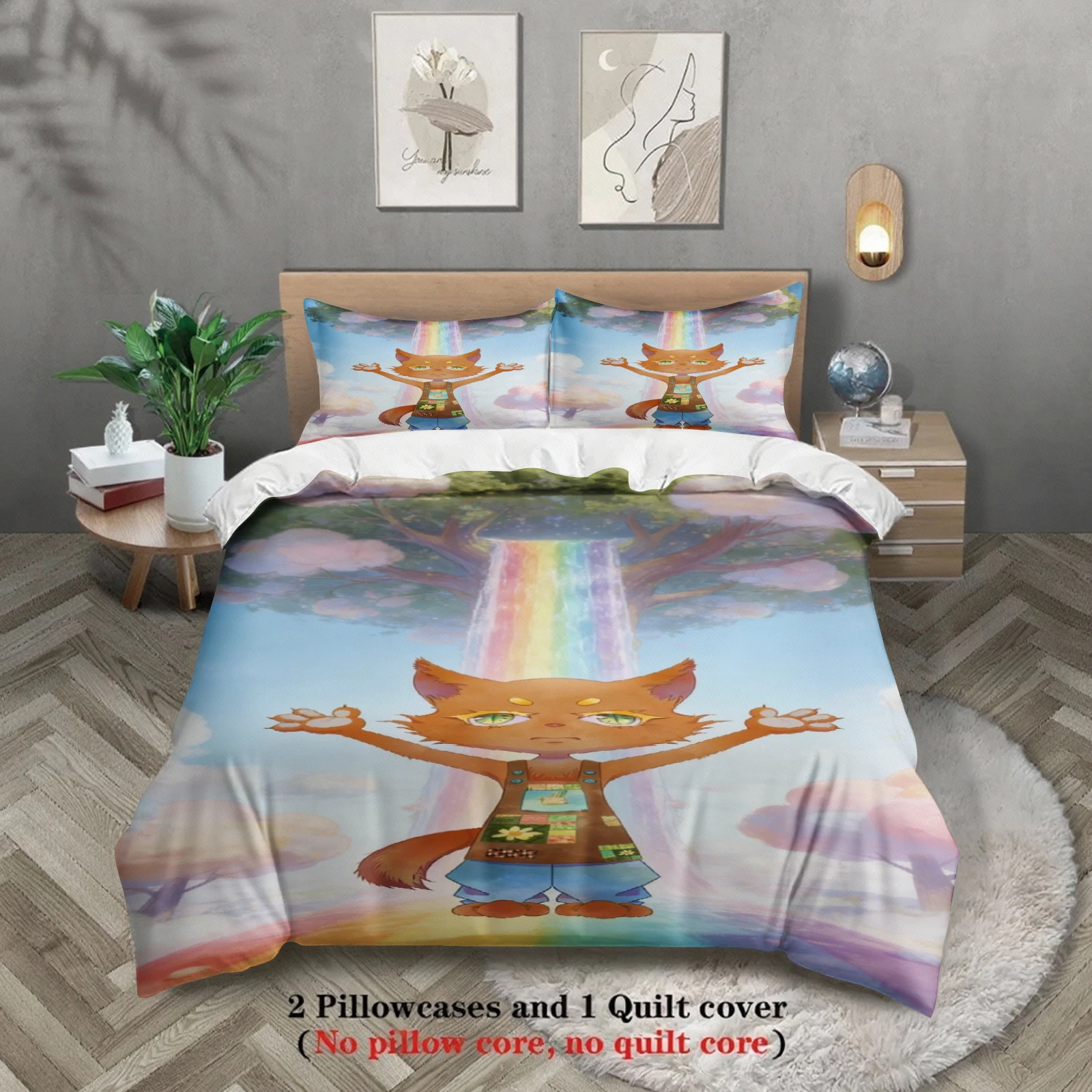 Colorful Bedding Set Softville Cozy Town Cute Fern the Quilt Fox With Duvet Cover & Pillowcase For Children's Bedroom Decor
