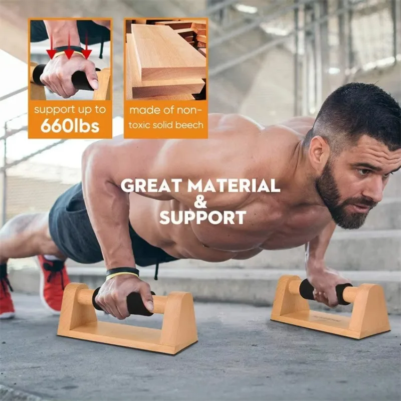 

Human Sturdy Pushup Stands with Full Non-slip Baseplate Wood Push up Bars
