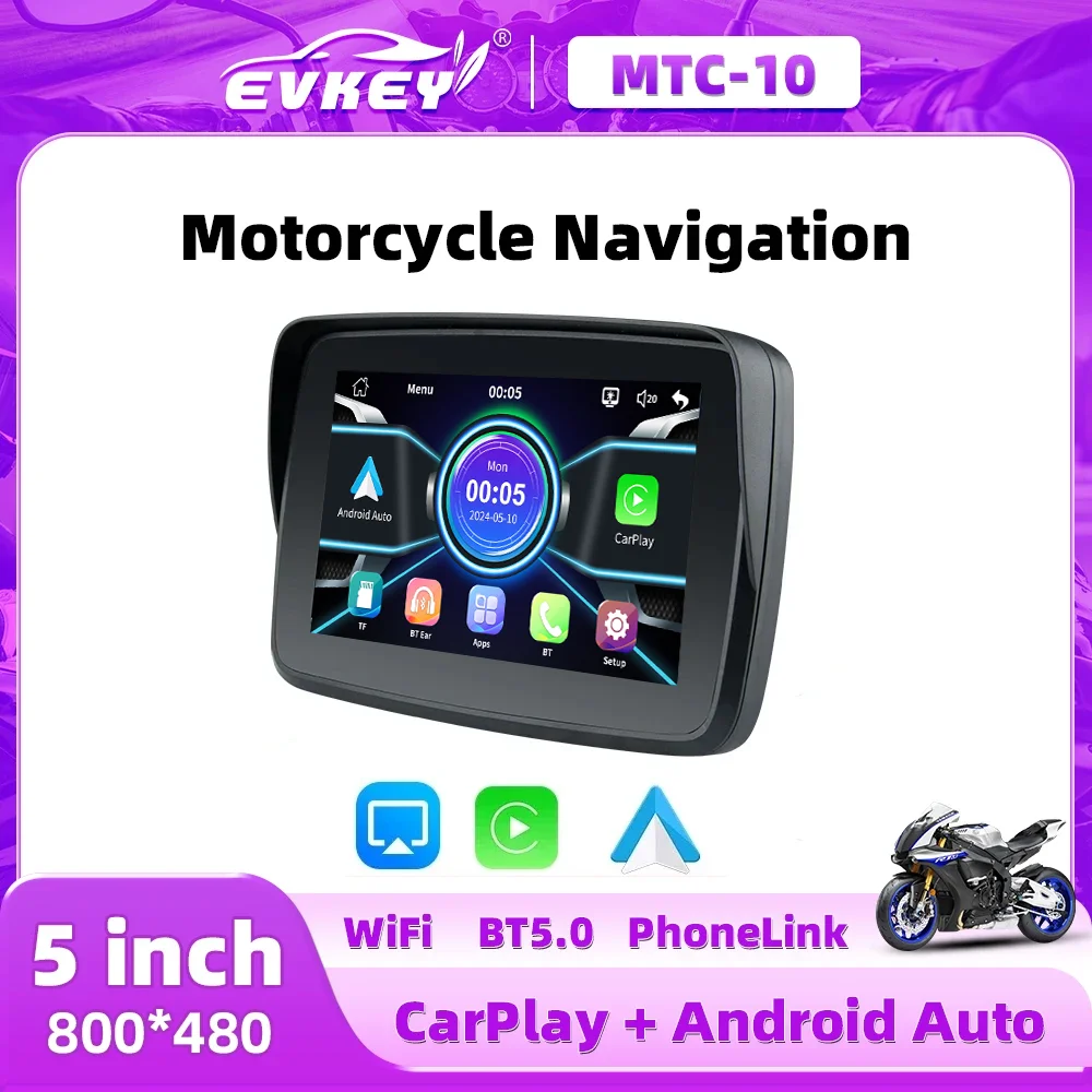 EVKEY Navigation Motorcycle Waterproof Carplay Display Screen Portable Motorcycle Wireless Android Auto Monitor