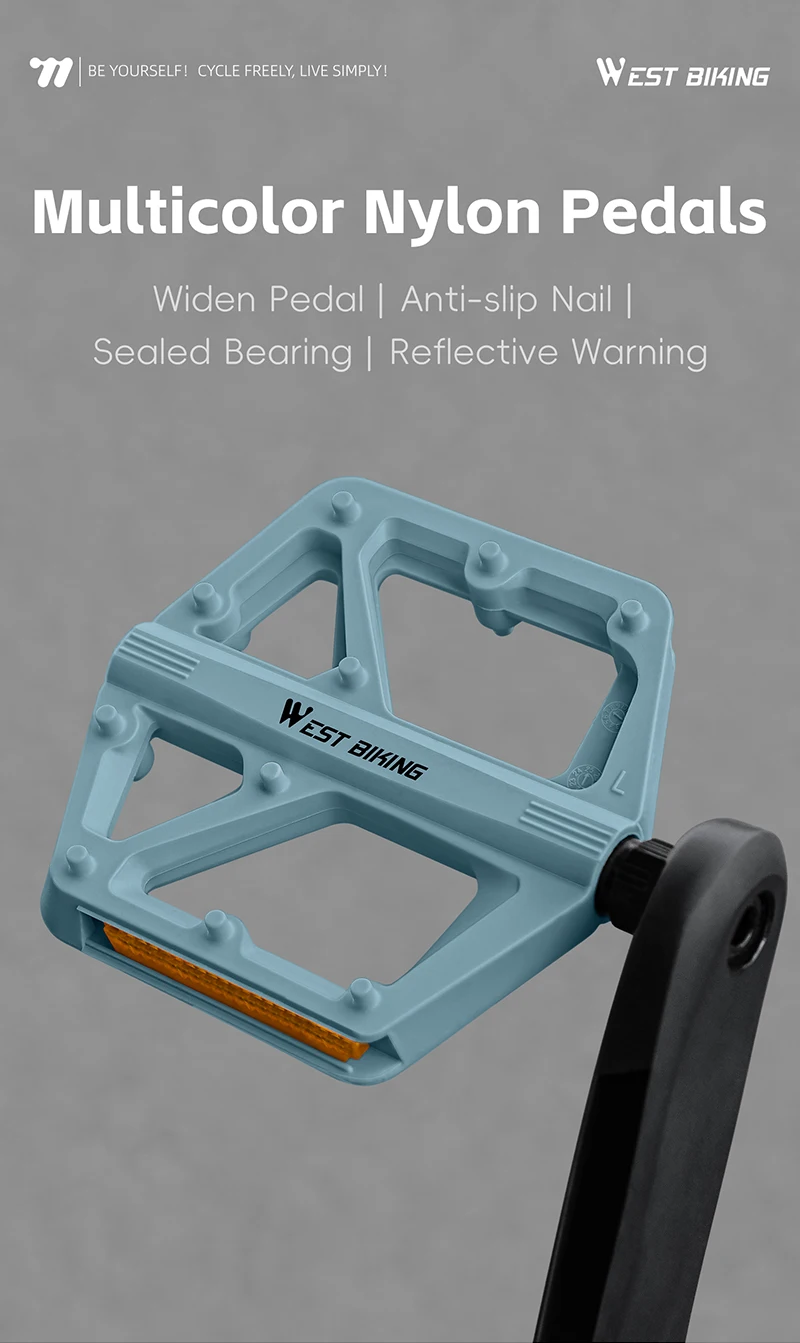 WEST BIKING Nylon Fahrradpedale mit DU-Lager, ultraleichte, reflektierende Fahrradpedale für BMX, MTB, Rennrad, flache Plattform, Fahrradteile, farbenfroh – Detail 1