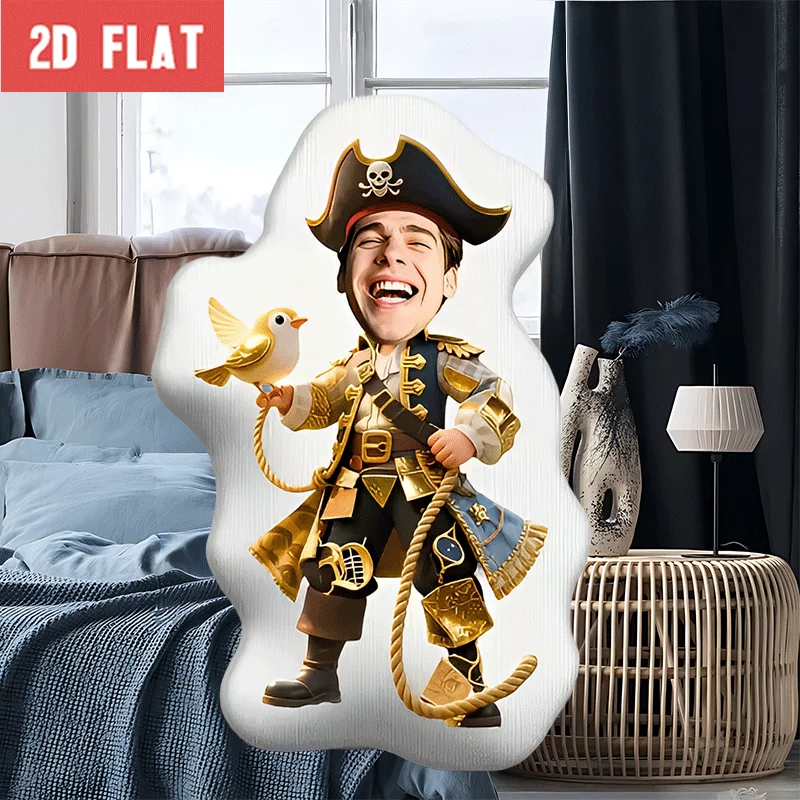 Personalized Photo Customization: Pirate Captain Character Custom Shaped Face Pillow Fun Cartoon Style Huggable Cushion60CM cute