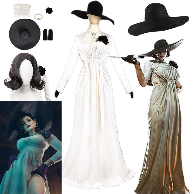 Anime Lady Dimitrescu Cosplay Kostüm Chatelain Alcina Biohazard Comtesse Cosplay Halloween Party Dame Vampir Halskette Perücke