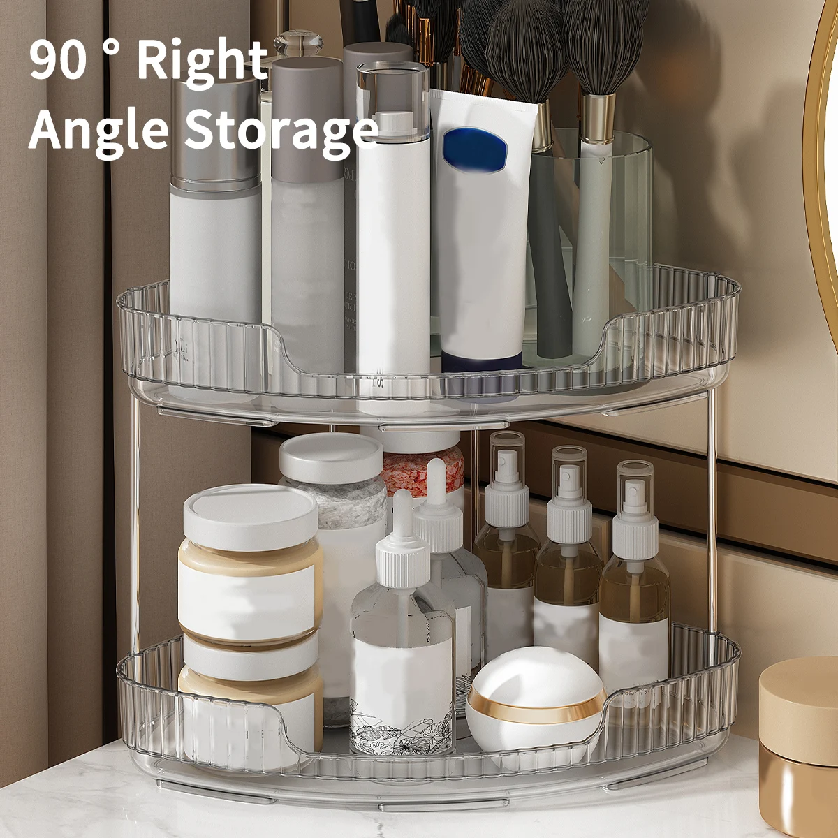 WORTHBUY 2 Layers Bathroom Organizer Shelf Transparent Cosmetics Shower Gel Shampoo Sliding Storage Rack Bathroom Accessories