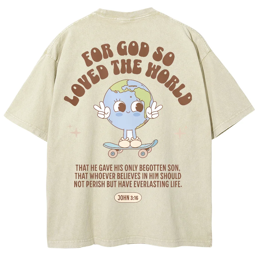 Trend Oversize T-Shirt American Neutral Style Cartoon Earth Letter Printing Sleeve Designer New Trend Washed Denim Short Sleeves