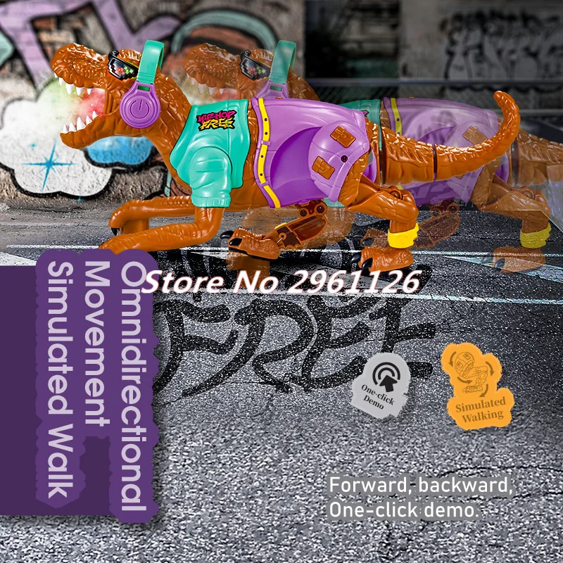 Cartoon Dinosaur Simulation Walking Remote Control Toy 2.4G  One Key Demo Light Music Simulated Spray Hip Hop RC Dinosaur Toy