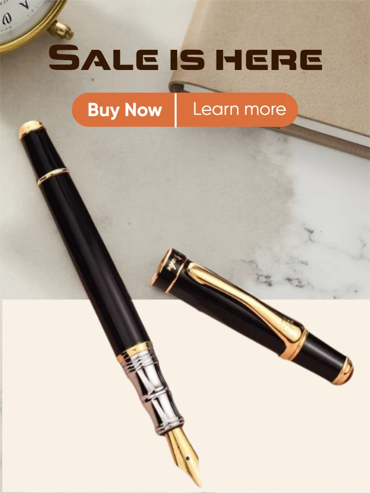 Duke High Grade Black & Golden Fountain Pen EF & F Nib 0.38 & 0.5mm For Writing Pen GFP005