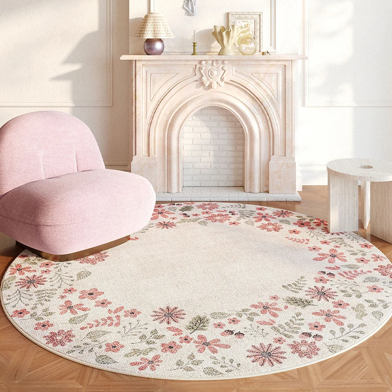 Round Living Room Rug Large Sized Stain-resistant Wear-resistant Carpet Comfortable Loop-pile Floral Floor Mat Home Decor Rugs