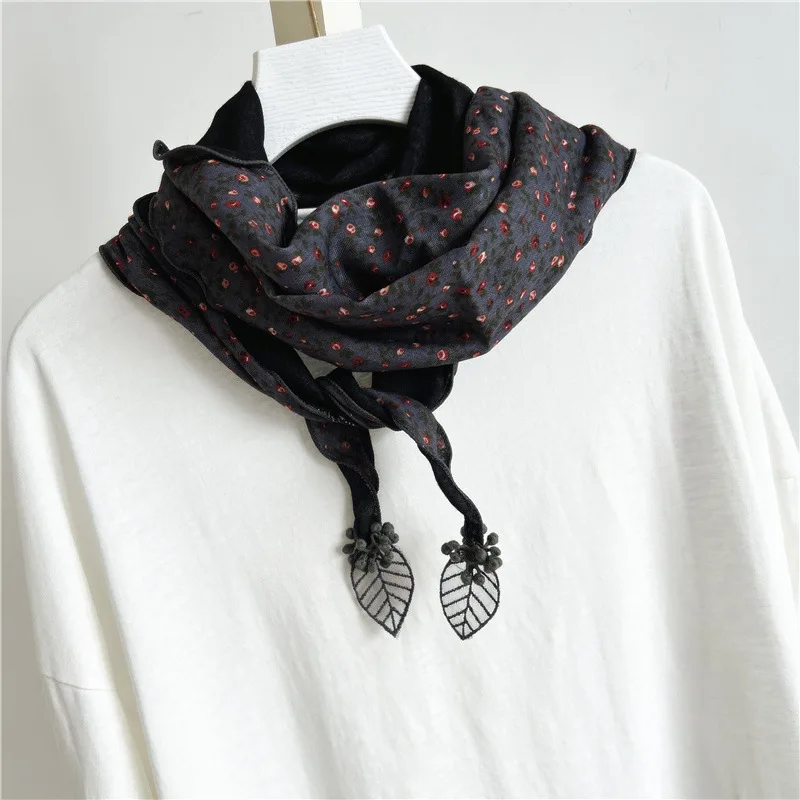 

Cotton and Linen Small Floral Double-layer Triangular Scarf, Spring and Autumn Pendant Neck Scarf, Color-block Diamond Scarf