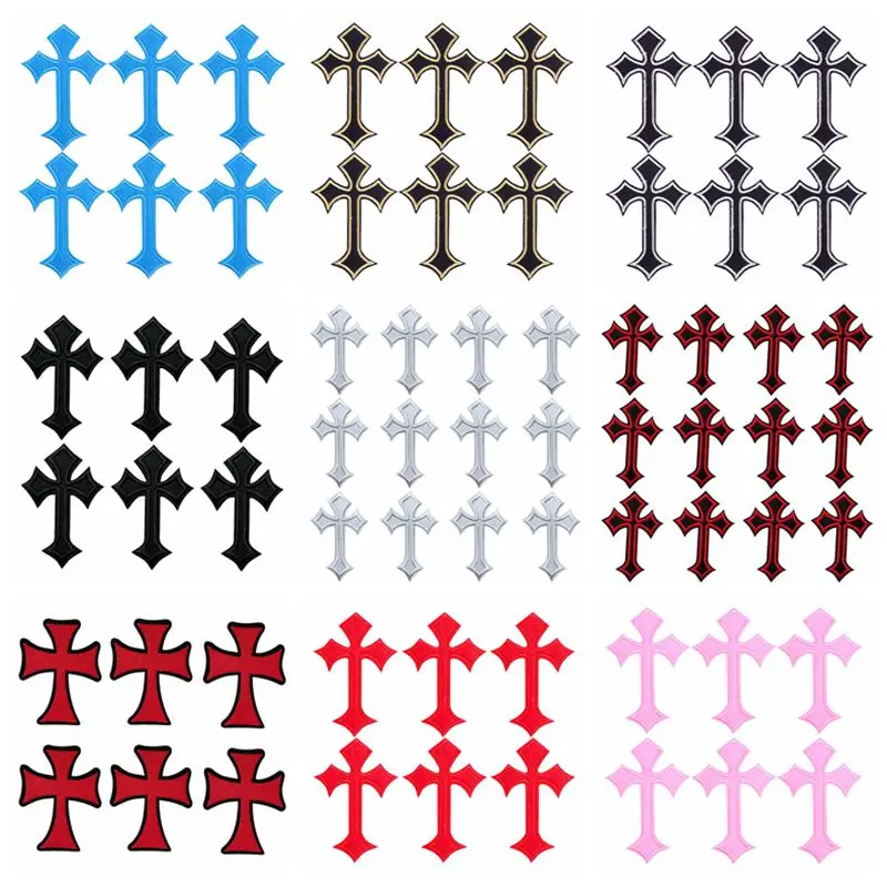 10PCS Wholesale Colorful Cross Embroidered Patch For Clothing Thermoadhesive Patches On Clothes Iron On Patches For Clothes DIY
