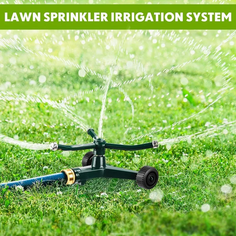 Metal Rotary Lawn Sprinkler 3 Arm Heavy Duty 360 Degree Automatic Revolving Whirling Water Sprinkler With Wheeled Base