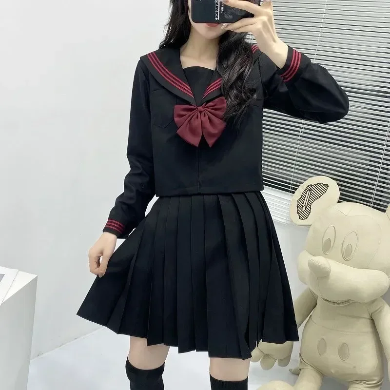 Sailor Suit Black Basic Girl Uniform Sets Costume School Japanese S-2XL Cartoon Women Navy