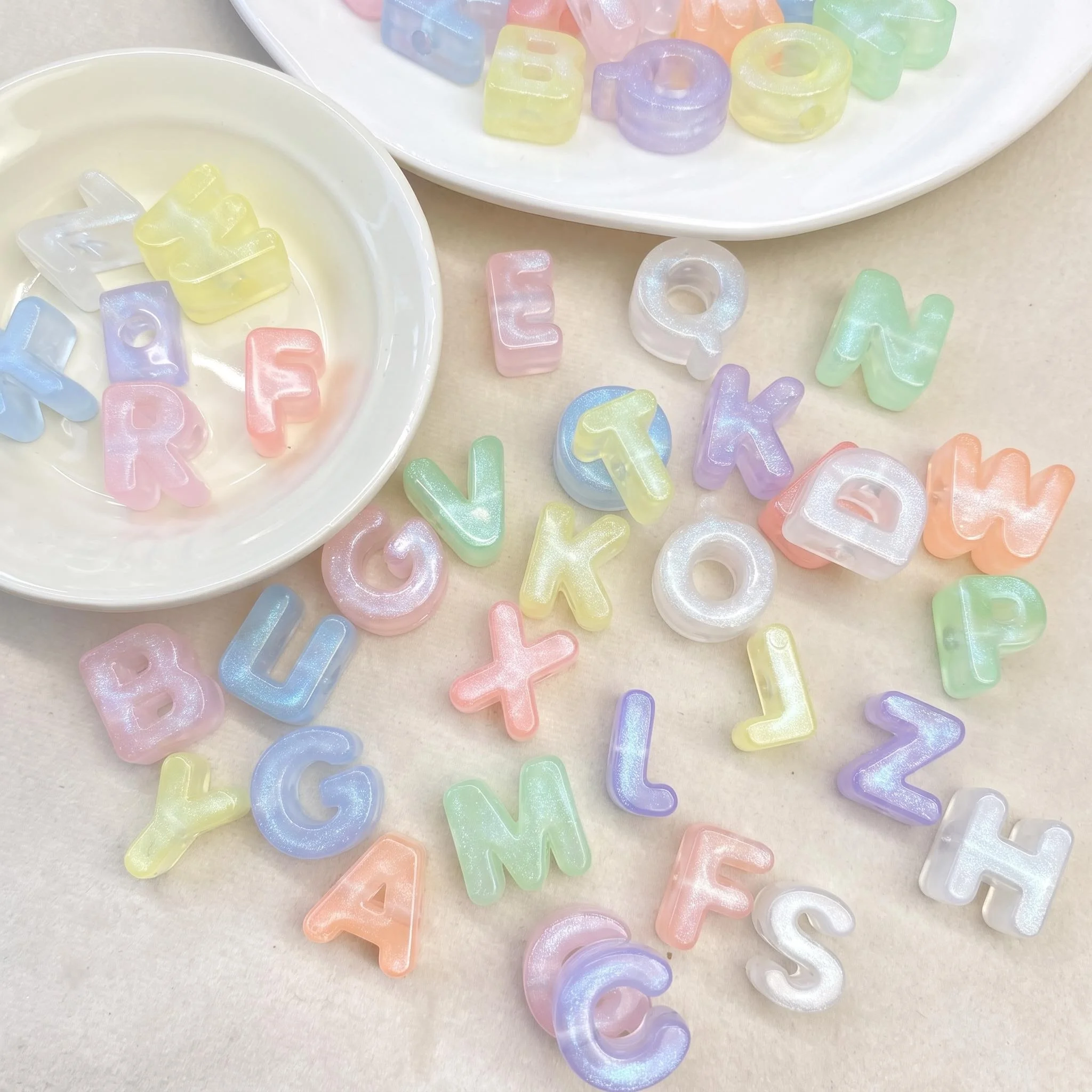 26pcs Luminous Transparent Fine Glitter Alphabet Acrylic Beads DIY Bracelets Necklaces Decorative Beads Holiday Gift Accessories
