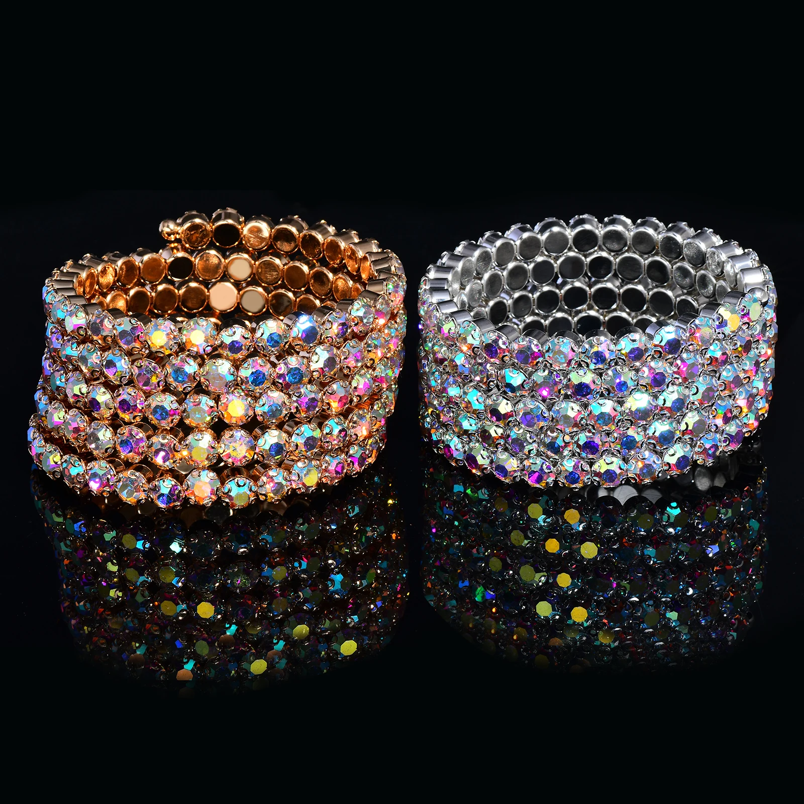 5 Layers Winding Models Personalised Fashion Open AB Colour Rhinestone Bracelet Jewellery Suitable for Stage Wedding Wear