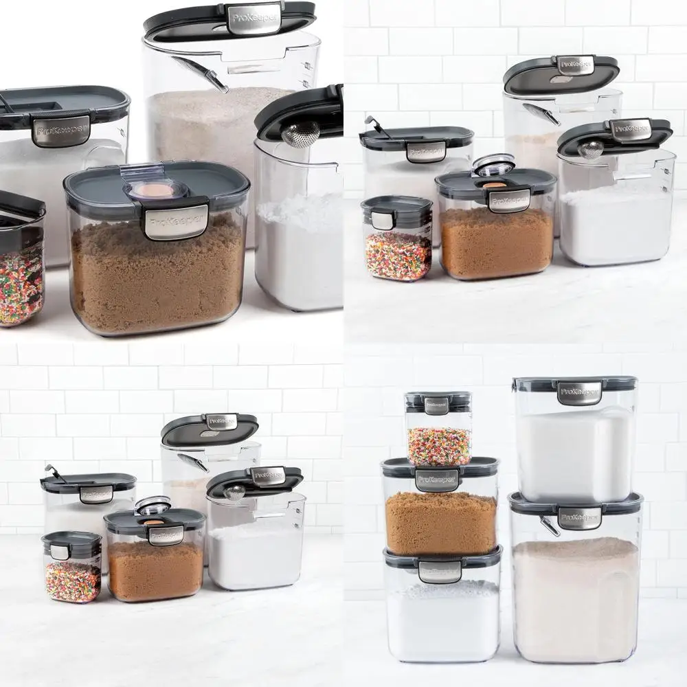 

Grey 9-Piece Clear Plastic Airtight Container Set with Magnetic Accessories for Flour, Sugar Storage and Kitchen Organization