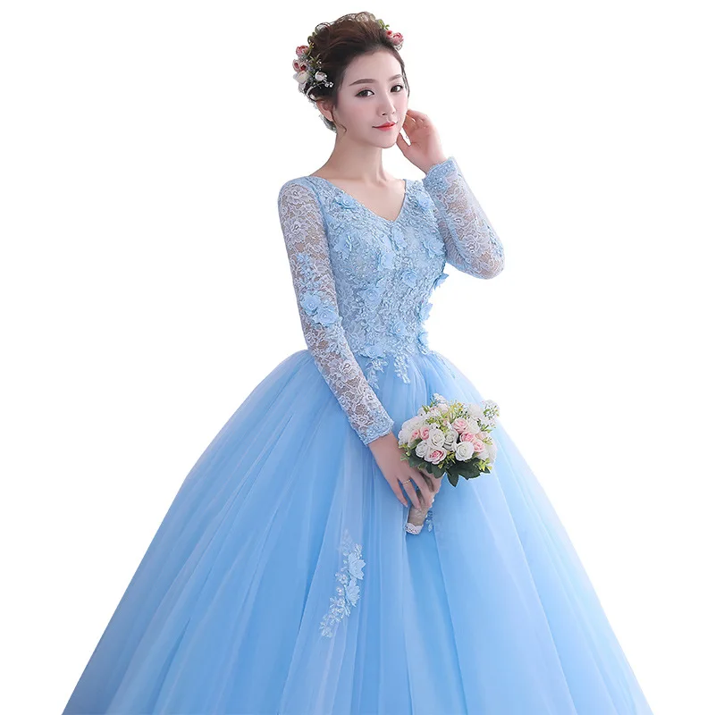 DSP Elegant Full Sleeves 15 Quinceanera Dresses with Appliques Women\'s Graduation Dresses Evening Party Dress Prom Gown