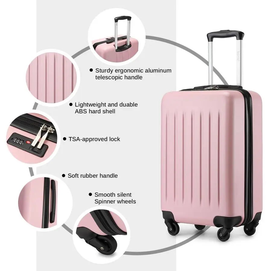 스피너 휠이 있는 소형 하드사이드 기내용 캐리어, 가벼운 ABS/PC 소재의 비행기 여행용 롤링 캐빈 캐리어 (핑크, 13인치)