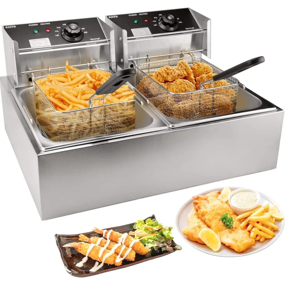 Commercial Deep Fryer with Basket, 3400W 12.7QT/12L, Detachable Large Capacity Stainless Steel Countertop Electric Oil Fryer