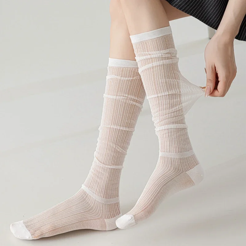 

Women Stockings Hollow Out Mesh Breathable Black White Gray Long Socks Women Summer Ultra-thin Transparent Knee Socks Stockings