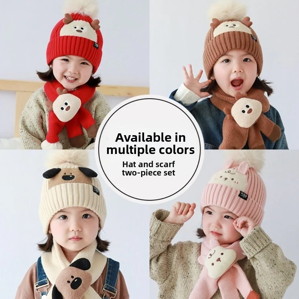 2 قطعة Kawaii الأطفال قبعة وشاح مجموعة سميكة الكورية نمط الكرتون وشاح دافئ لينة يندبروف محبوك قبعة صغيرة