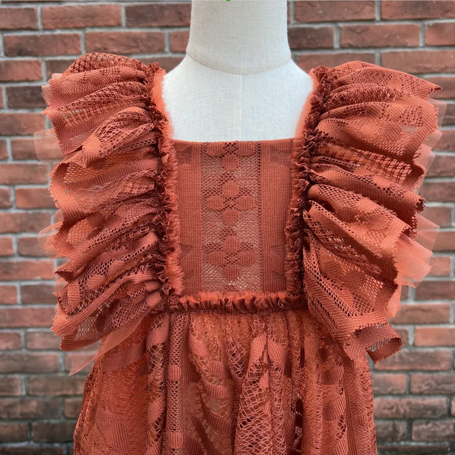 Don&Judy Lace Ruffle Sleeve Toddler Dress Square Neck Tiered Skirt Cotton Blend Summer Outfit for Girls Birthday Party Photo