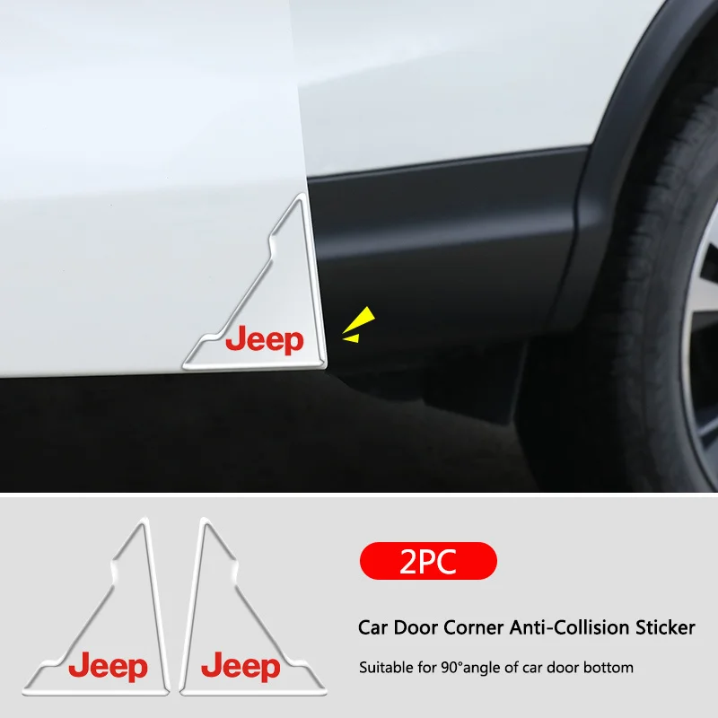 

2Pcs Car Logo Door Corner Protection Decals Stickers For Jeep Renegade Compass Grand Cherokee Wrangler jk Gladiator Patriot