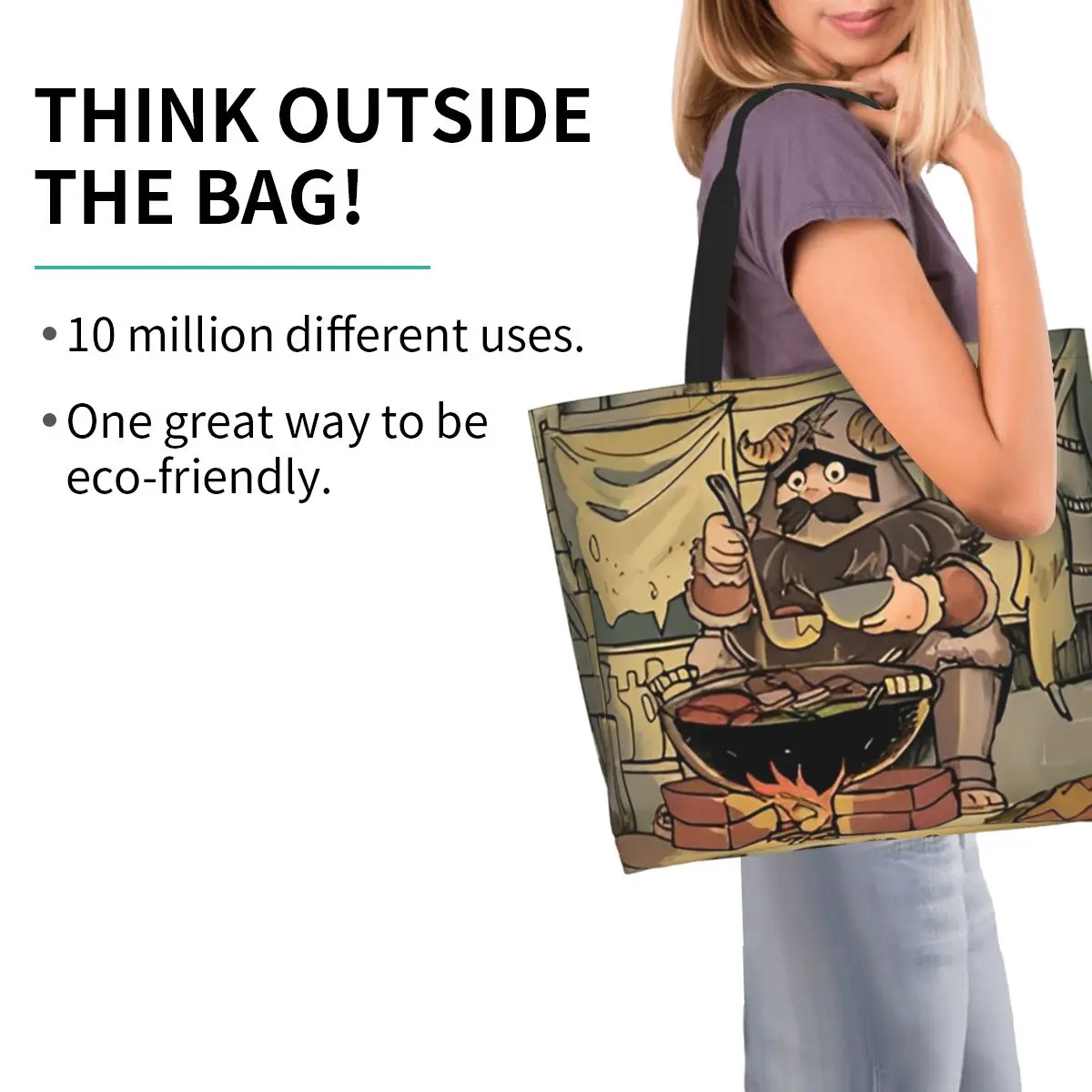Dungeon Meshi Delicious In Dungeon Senshi Shopping Tote Bag Canvas Large Capacity Shoulder Bag Shopper Grocery Handbag for Women