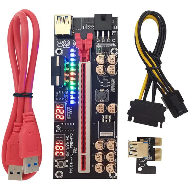 6pcs 1X To 16X Extender 6pin Adapter GPU USB 3.0 PCIE Riser Cable VER018 PRO PCI-E Riser Card