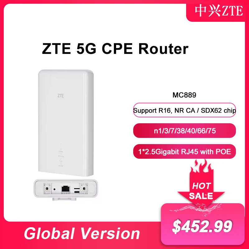 ZTE MC889 5G Outdoor CPE Router Dual-band Network Amplifier Dual-Mode NSA/SA Qualcomm SDX62 Chipset WiFi Signal Booster