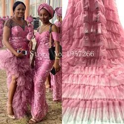 Tessuto di pizzo africano 2023 rosa pizzo di alta qualità 3d tessuti di pizzo nigeriano per abito Tulle francese tessuto di pizzo bianco 5 Yards Z28781