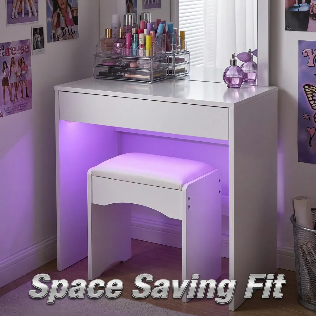 

Elegant White Vanity Stool with Soft Cushioned Seat, Compact Makeup Bench for Apartment Living & Small Spaces
