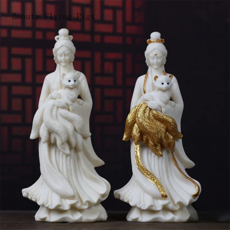 Classical and Creative Ivory Fruit Nine tailed Fox Decoration Home, Living Room, Buddha Statue Crafts   Artificial