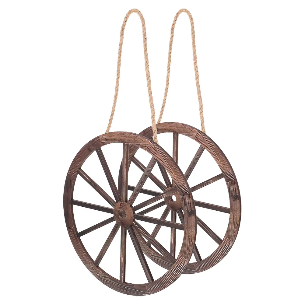 

2pcs Vintage Rustic Wooden Cartwheel Wall Decor for Home Bedroom Living Room Western Style Art Hanging Ornament