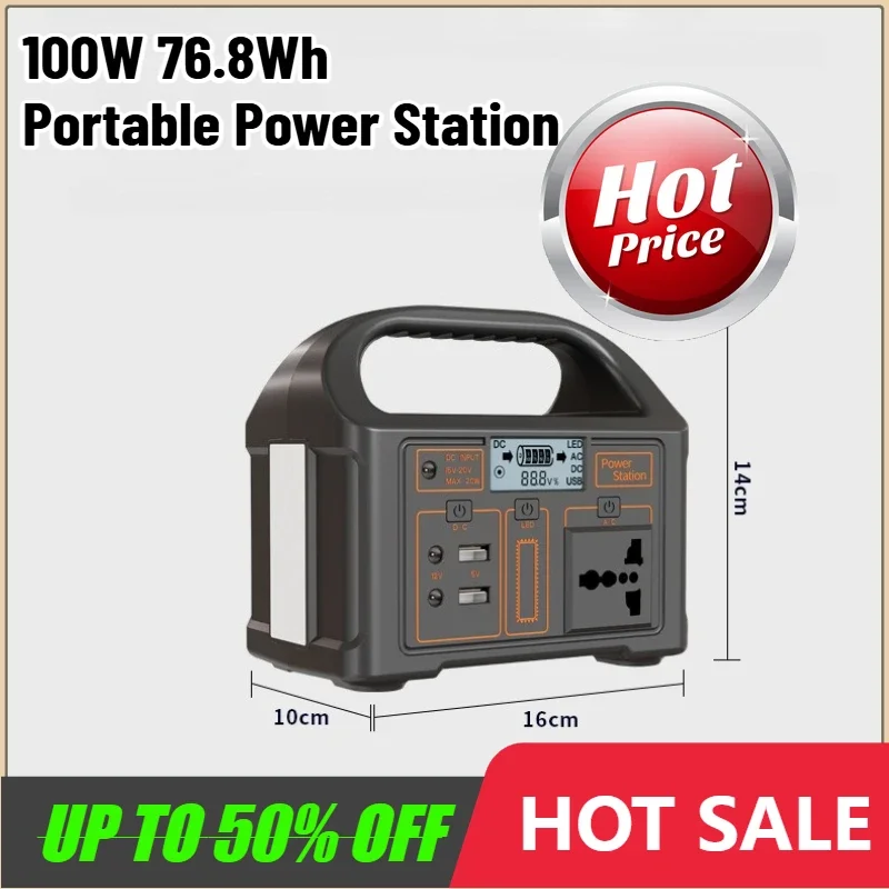 

24000mAh LiFePO4 Power Bank For Camping Power LED 100W 76.8Wh Portable Power Station Solar Generator Outdoor Emergency Mobile