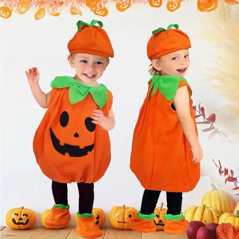 

Halloween Pumpkin Costume Set for Kids - Toddler Children's Festive Cosplay Outfit with Hat