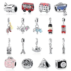 Oryginalny 100% 925 Sterling Silver Charm paciorek podróży taksówką motocykl diabelski młyn Charms Fit Pandora bransoletki kobiety Diy biżuteria