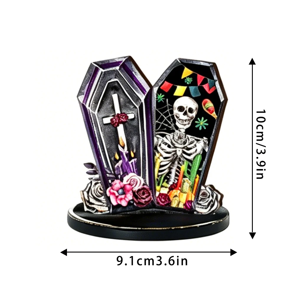 Day of the Dead Coffin Skeleton Wooden Stand Sign Day of the Dead Mexican Altar Gothic Tabletop Decor Gift