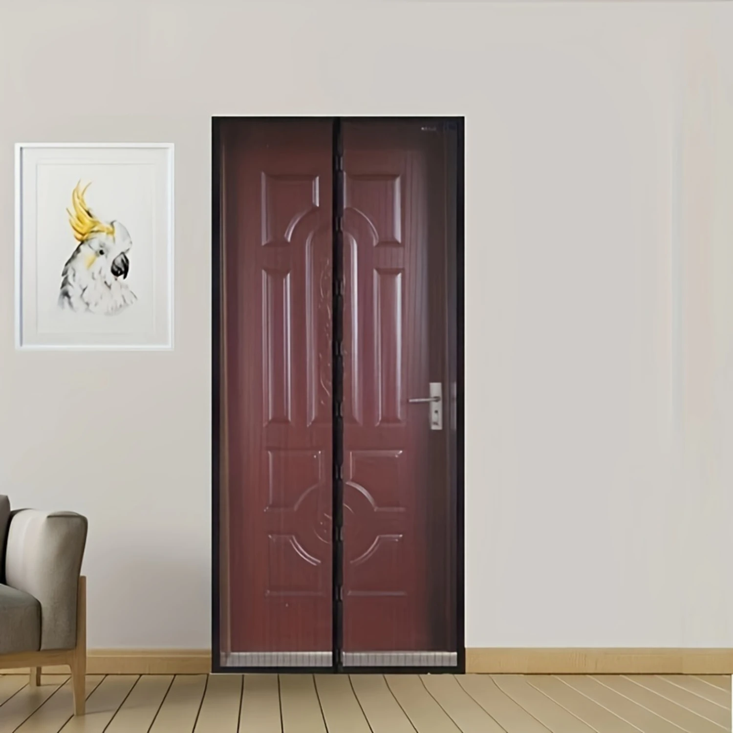 Cortina de puerta con pantalla de poliéster, cierre automático, antimosquitos, ligera, diseño contemporáneo, Sol de ventilación para dormitorio, 1 ud.