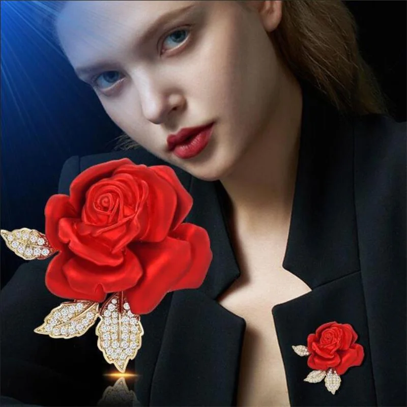 Fashion Red Rose Temperament Brooches Pin For Women Clothing Coat Jewelry Accessories