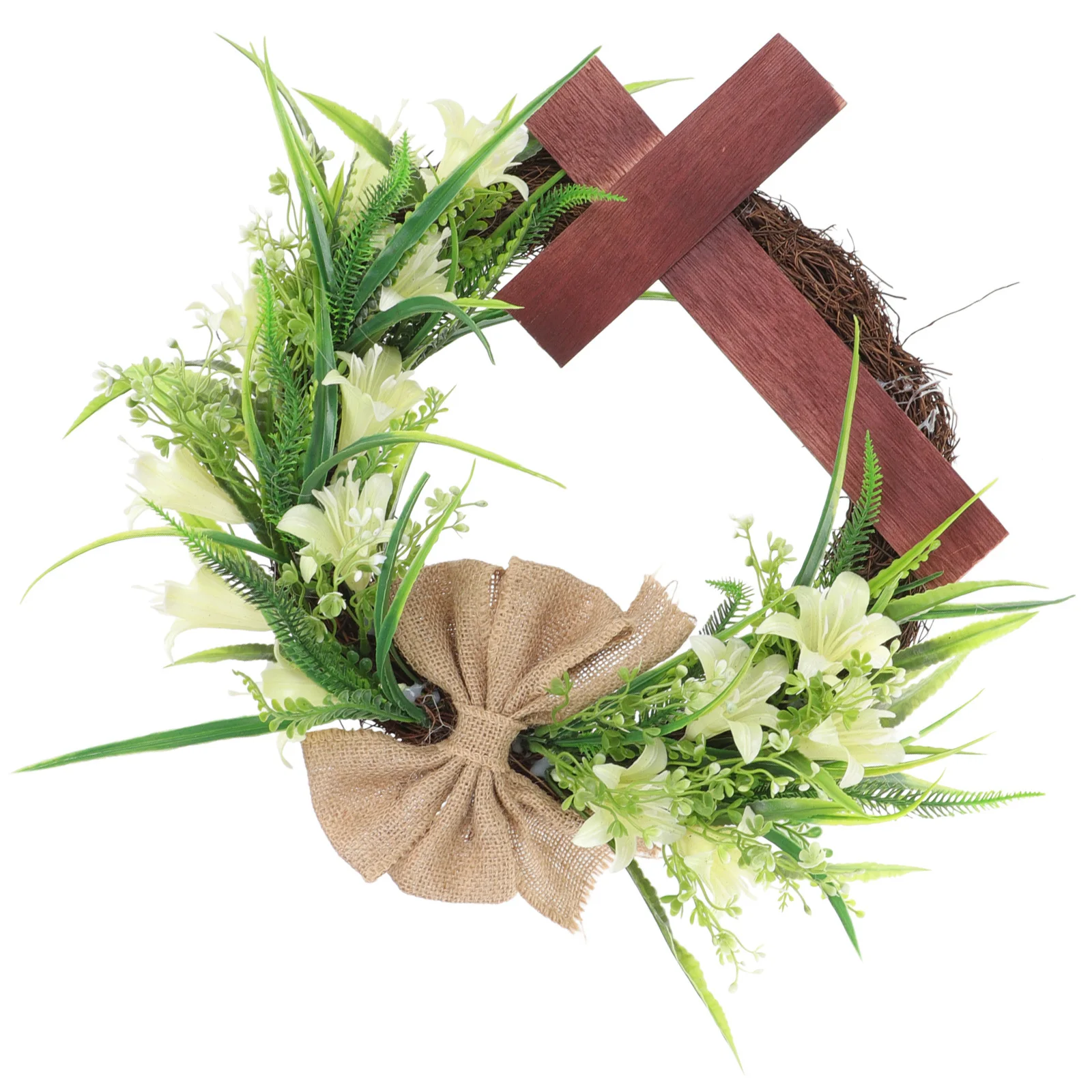 

Easter Wreath Rattan Flower Bouquet With Cross Hanging Decor For Front Door Wall Window Fireplace Easter Party Supplies