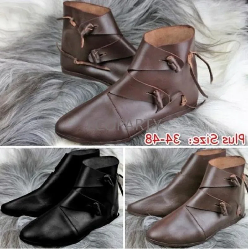 Mittelalter liche Wikinger Kleidung Retro Herren Ritter Stiefel Kunst pu Leder flachen Boden große 37-48 Krieger Rollenspiel Arbeits stiefel