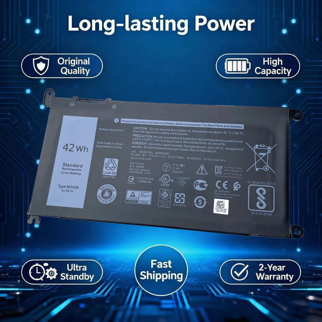 

New WDXOR Laptop Battery For Dell Inspiron 15 7000 7560 5538 5567 5568 P61F 14 7460 5468 7569 7472 7570 7560 WDX0R T2JX4 3CRH3