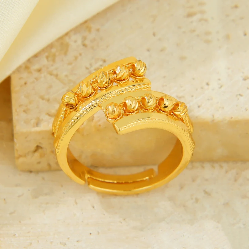 Arabische Mode Unregelmäßige Perlenringe 24k Vergoldet Nigeria Braut Hochzeitsring Dubai Damen Arabesque Vintage Schmuck Geschenke – Detail 7