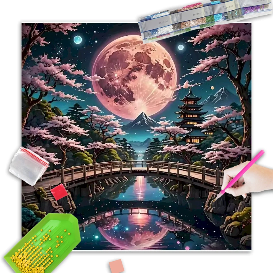

GATYZTORY Full Square Round Diamond Embroidery Mountain DIY Painting River Landscape New Arrival Diamond Mosaic Moon Child Gift