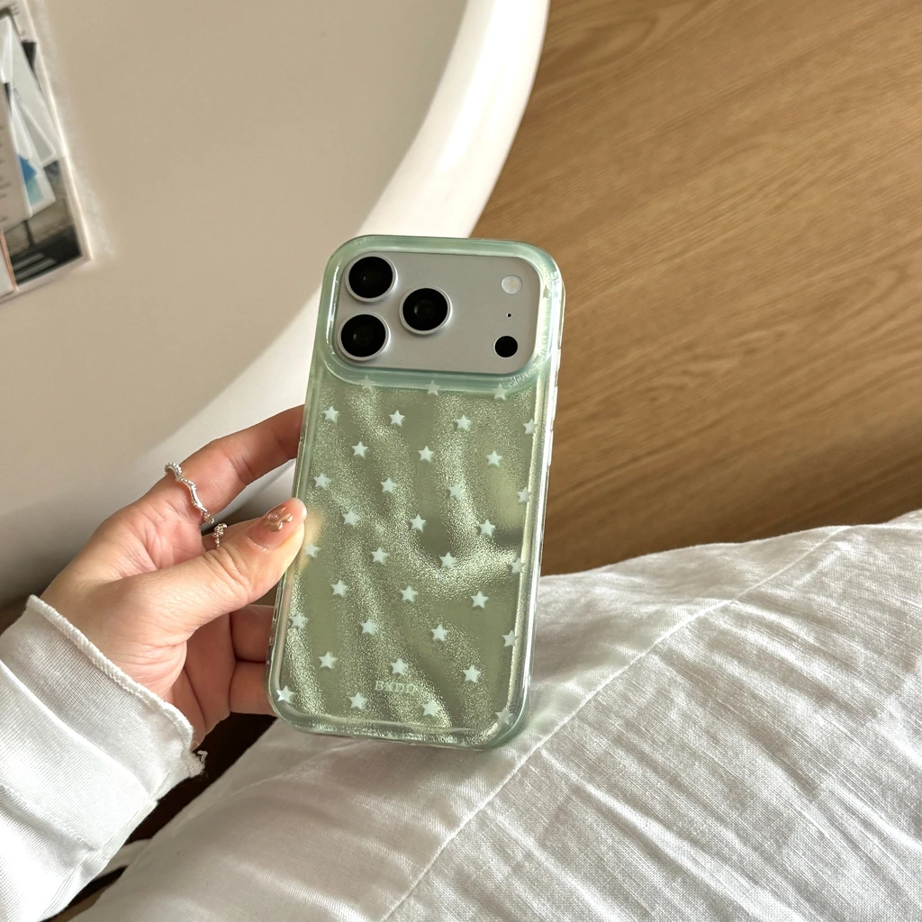 Frische Grüne Vollständig mit Sternen Bedruckte Dopamin Süße Mädchen Stoßfeste Schutzhülle für iPhone 18 17 16 15 14 Pro Max – Detail 1
