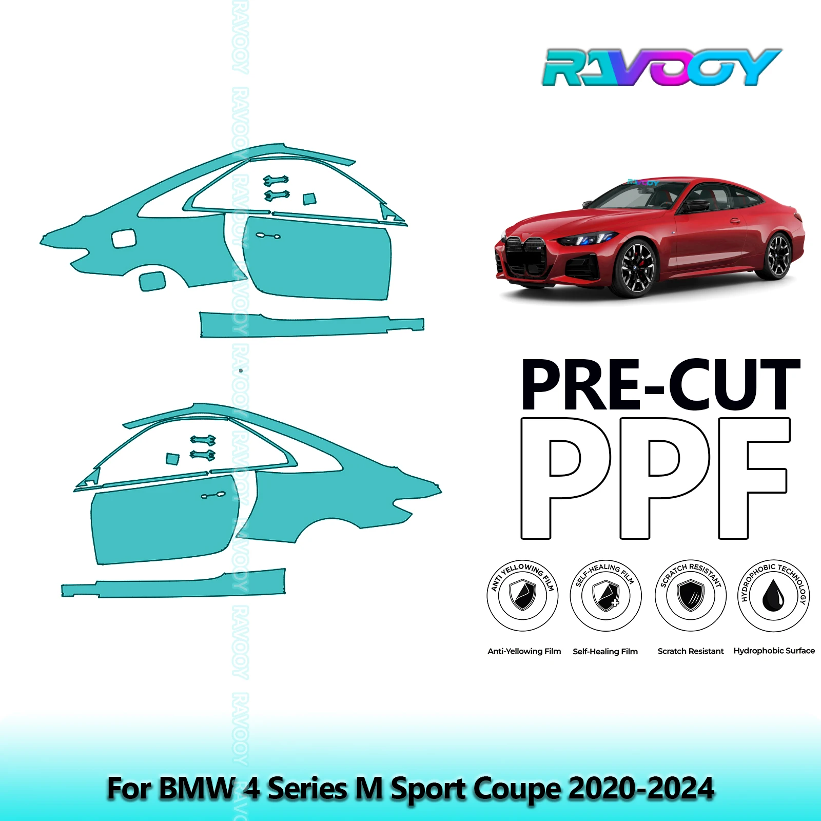 

For BMW 4 Series M Sport Coupe 2020-2024 8.5mil Clear Matte Pre-Cut PPF Door & A/B Pillar Kit TPU Paint Protection Film Set