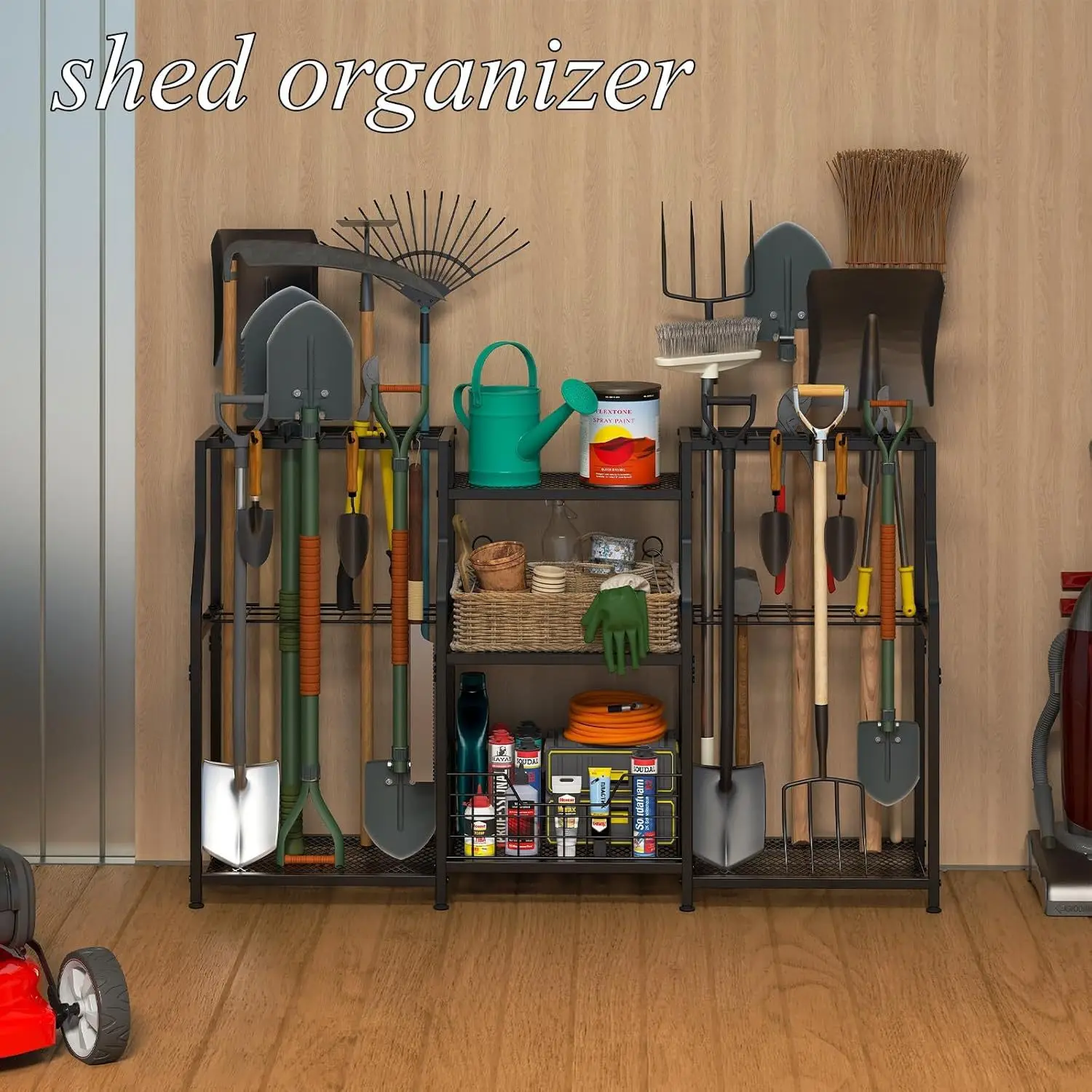 Bilateral Garden Tool Rack Gardening Cleaning Supplies Storage Rack Garage Yard Large Capacity Long Handle Tool Rack